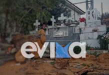 Κακοκαιρία Byron: Σοκαριστικές εικόνες καταστροφής σε νεκροταφείο στην Εύβοια – Δέντρο έπεσε πάνω σε τάφους