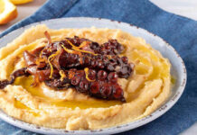 Φάβα από κόκκινες φακές με ψητό χταπόδι