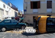 Χανιά: 2 αυτοκίνητα τράκαραν, το ένα ντεραπάρισε – Δείτε εικόνες