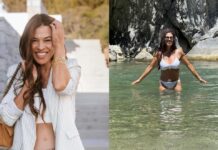 Εναλλακτικές διακοπές για την Ναταλία Δραγούμη: Βούτηξε στους παγωμένους καταρράκτες του Ολύμπου