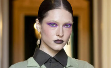 Beauty look Μιλάνου: Neon μάτια και dark lips ’90s